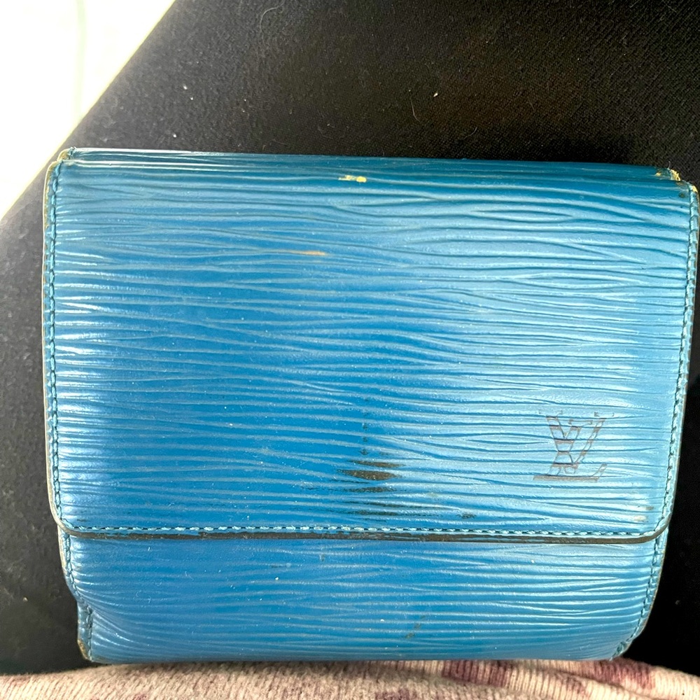 Vintage Louis Vuitton Wallet Malletier Blue Epi Leather Bifold Wallet Card Coin